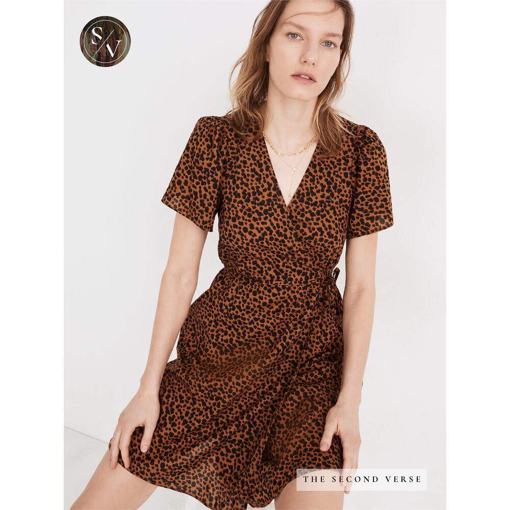 Madewell Flutter-Sleeve Wrap Mini Dress in Painted Leopard Size Medium